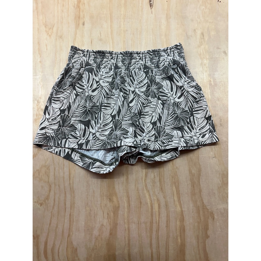 Pact Organic Cotton Tropical Monstera Leaf Smocked Waist Shorts Black White L